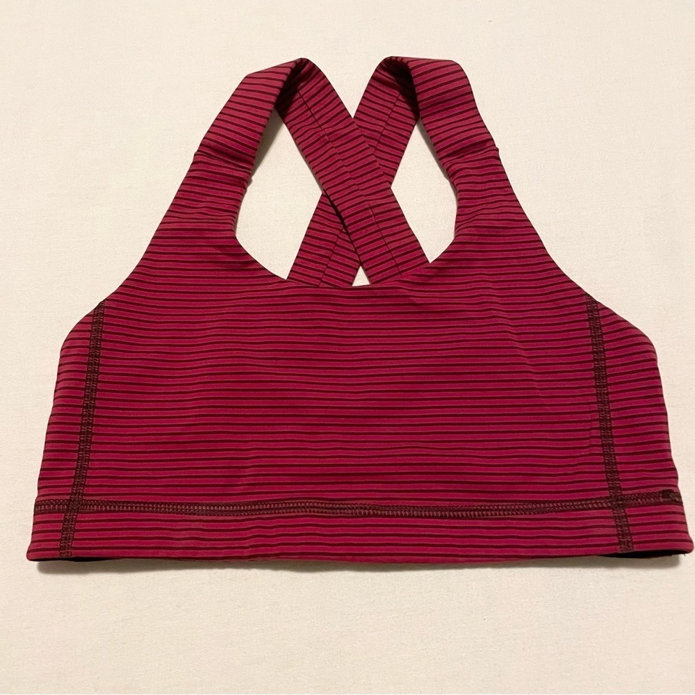 Lululemon All Sport Bra Hyper Stripe Bordeaux Drama Bumble Berry Size 8
